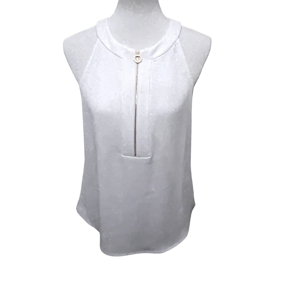 NEW Trina Turk White Halter Zip Front Sleeveless Blouse Top Sz M Classic Timelss